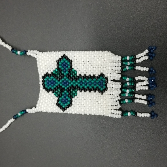 Handmade Beaded Cross Medicine Pouch Necklace - Picture 3 of 10